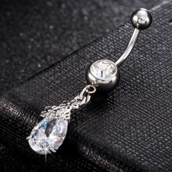 High Quality Piercing Navel and Bell Button Rings AAA Cubic Zirconia Oval Stone Fashion Body Jewelry Flower Bar Bell Button Ring