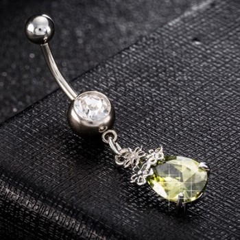 High Quality Piercing Navel and Bell Button Rings AAA Cubic Zirconia Oval Stone Fashion Body Jewelry Flower Bar Bell Button Ring