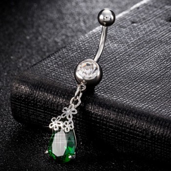 High Quality Piercing Navel and Bell Button Rings AAA Cubic Zirconia Oval Stone Fashion Body Jewelry Flower Bar Bell Button Ring