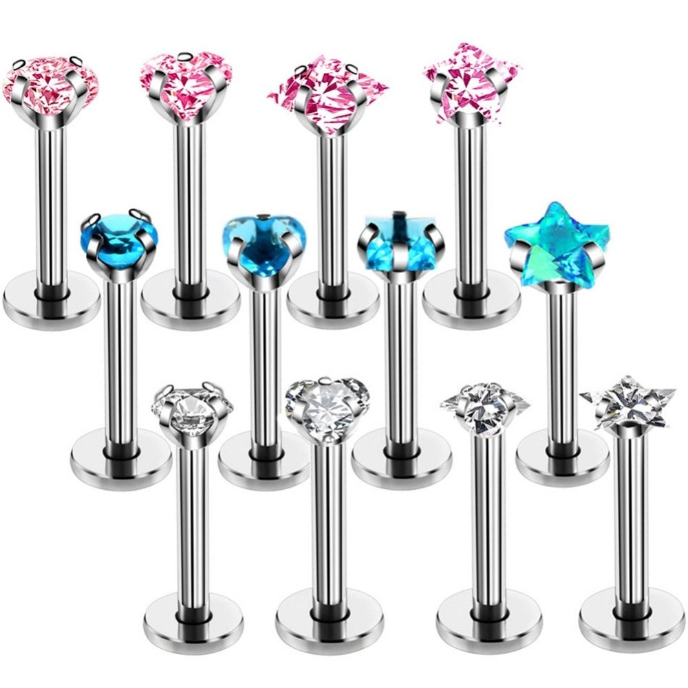 1pc Surgical Steel Labret Lip Piercing Jewelry Star CZ Zircon Cartilage Tragus Ear Studs Screw Percing Nose Ring Bijoux