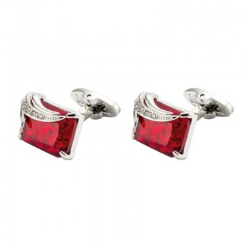 High Quality Mens Cufflink Silver Plating Red Zircon Mens Shirt cuff links men jewel 162
