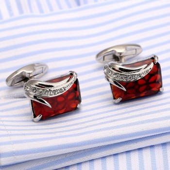 High Quality Mens Cufflink Silver Plating Red Zircon Mens Shirt cuff links men jewel 162