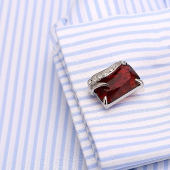 High Quality Mens Cufflink Silver Plating Red Zircon Mens Shirt cuff links men jewel 162