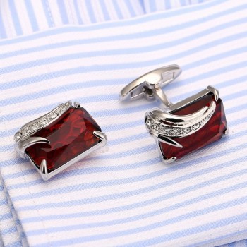 High Quality Mens Cufflink Silver Plating Red Zircon Mens Shirt cuff links men jewel 162