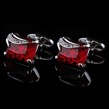 High Quality Mens Cufflink Silver Plating Red Zircon Mens Shirt cuff links men jewel 162