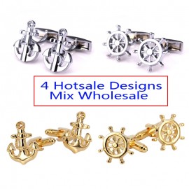Luxury shirt cufflink Silver  boat anchoramp;rudder Pattern Golden Silver 4 style mix Vintage Wedding Mens Cufflinks For Shirt