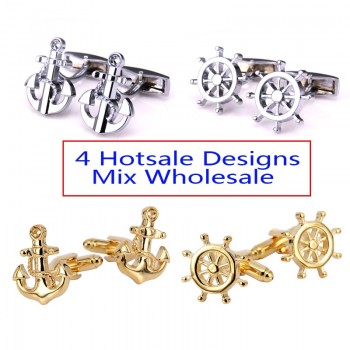 Luxury shirt cufflink Silver  boat anchoramp;rudder Pattern Golden Silver 4 style mix Vintage Wedding Mens Cufflinks For Shirt