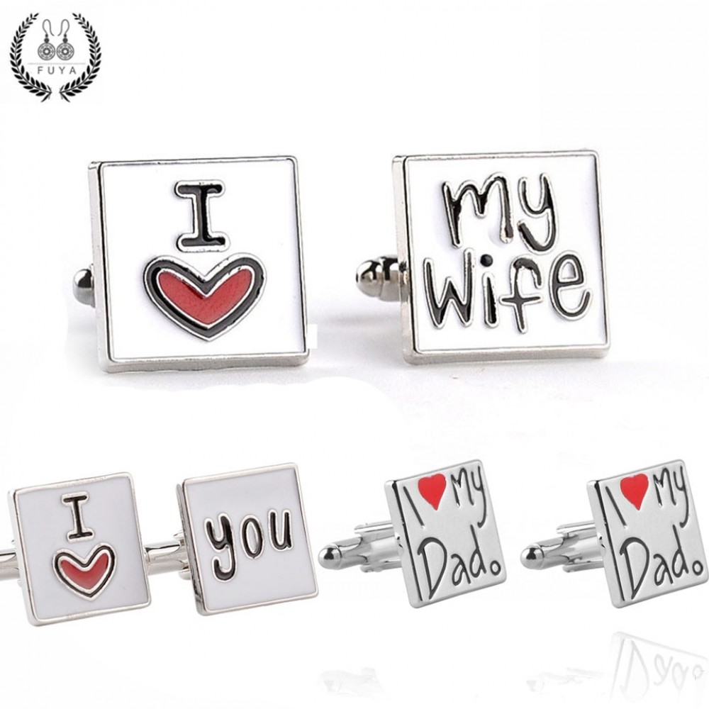 2018 New fashion cufflink for men I Love My Wife Design good husband cuff link men shirt charm zinc alloy cufflinks wholesale