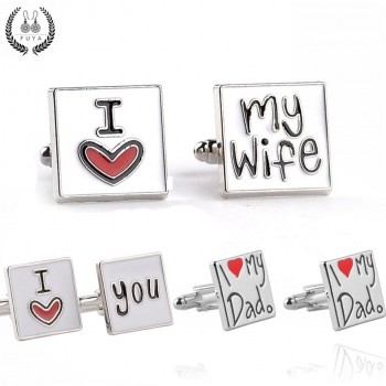 2018 New fashion cufflink for men I Love My Wife Design good husband cuff link men shirt charm zinc alloy cufflinks wholesale