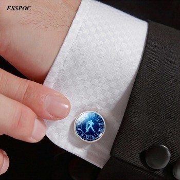 12 Zodiac Signs Glass Cabochon Cufflinks Silver Metal Constellations Cuff Link for Men Shirt Accessories Valentines Day Gifts