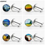 Van Gogh Art Painting Cufflinks Unisex Glass Cabochon Silver Plated Cuff Links Men Fashion Accessories Valentines Wearable Art