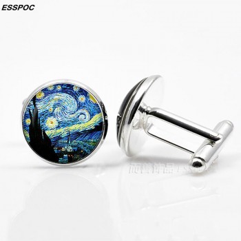 Van Gogh Art Painting Cufflinks Unisex Glass Cabochon Silver Plated Cuff Links Men Fashion Accessories Valentines Wearable Art