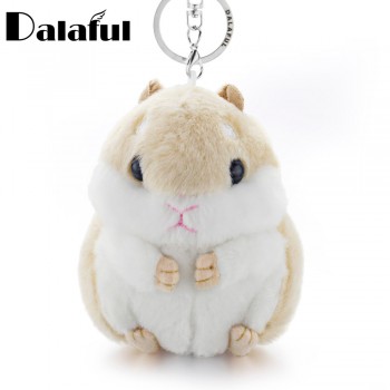 Dalaful Mini Hamster Keyrings Keychains Faux Rabbit Fur Pompom Fluffy Trinkets Car Handbag Pendant Key Chains Ring Holder K356
