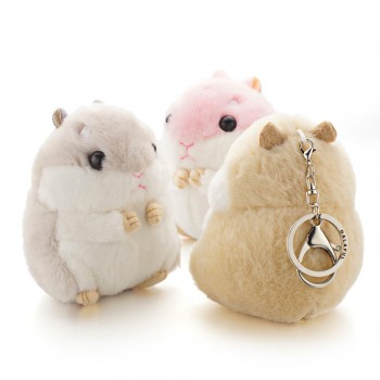 Dalaful Mini Hamster Keyrings Keychains Faux Rabbit Fur Pompom Fluffy Trinkets Car Handbag Pendant Key Chains Ring Holder K356