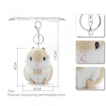 Dalaful Mini Hamster Keyrings Keychains Faux Rabbit Fur Pompom Fluffy Trinkets Car Handbag Pendant Key Chains Ring Holder K356