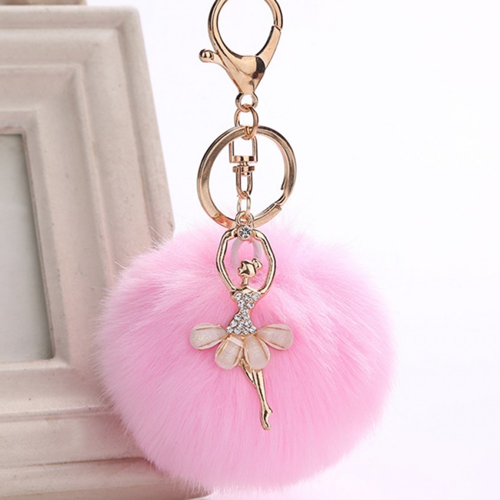 Faux Rabbit Fur Ball KeyChain Pompom Key Chain Pom Pom Key Rings Ballet Angel Girl Fourrure Pompon Women Bag Jewelry