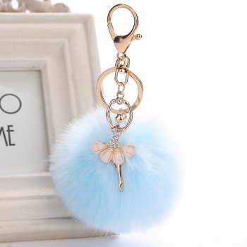 Faux Rabbit Fur Ball KeyChain Pompom Key Chain Pom Pom Key Rings Ballet Angel Girl Fourrure Pompon Women Bag Jewelry