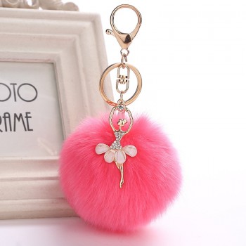 Faux Rabbit Fur Ball KeyChain Pompom Key Chain Pom Pom Key Rings Ballet Angel Girl Fourrure Pompon Women Bag Jewelry