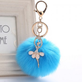 Faux Rabbit Fur Ball KeyChain Pompom Key Chain Pom Pom Key Rings Ballet Angel Girl Fourrure Pompon Women Bag Jewelry