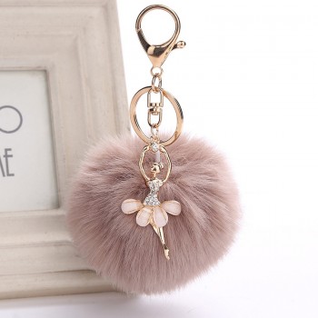 Faux Rabbit Fur Ball KeyChain Pompom Key Chain Pom Pom Key Rings Ballet Angel Girl Fourrure Pompon Women Bag Jewelry
