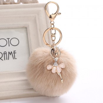 Faux Rabbit Fur Ball KeyChain Pompom Key Chain Pom Pom Key Rings Ballet Angel Girl Fourrure Pompon Women Bag Jewelry