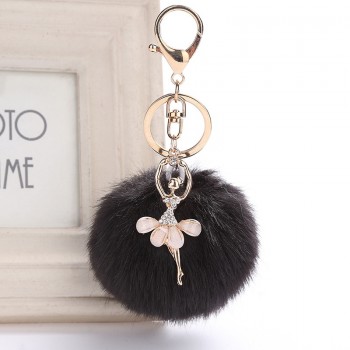 Faux Rabbit Fur Ball KeyChain Pompom Key Chain Pom Pom Key Rings Ballet Angel Girl Fourrure Pompon Women Bag Jewelry