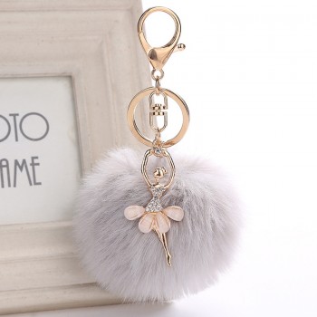 Faux Rabbit Fur Ball KeyChain Pompom Key Chain Pom Pom Key Rings Ballet Angel Girl Fourrure Pompon Women Bag Jewelry