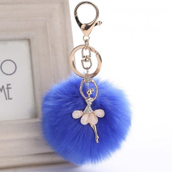 Faux Rabbit Fur Ball KeyChain Pompom Key Chain Pom Pom Key Rings Ballet Angel Girl Fourrure Pompon Women Bag Jewelry