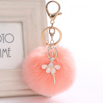 Faux Rabbit Fur Ball KeyChain Pompom Key Chain Pom Pom Key Rings Ballet Angel Girl Fourrure Pompon Women Bag Jewelry