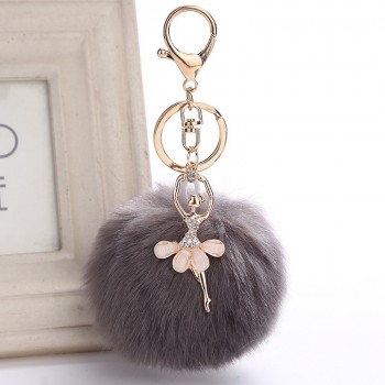 Faux Rabbit Fur Ball KeyChain Pompom Key Chain Pom Pom Key Rings Ballet Angel Girl Fourrure Pompon Women Bag Jewelry