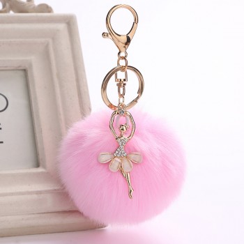 Faux Rabbit Fur Ball KeyChain Pompom Key Chain Pom Pom Key Rings Ballet Angel Girl Fourrure Pompon Women Bag Jewelry