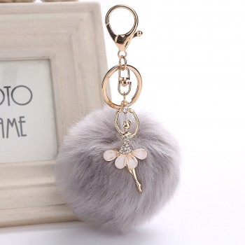Faux Rabbit Fur Ball KeyChain Pompom Key Chain Pom Pom Key Rings Ballet Angel Girl Fourrure Pompon Women Bag Jewelry