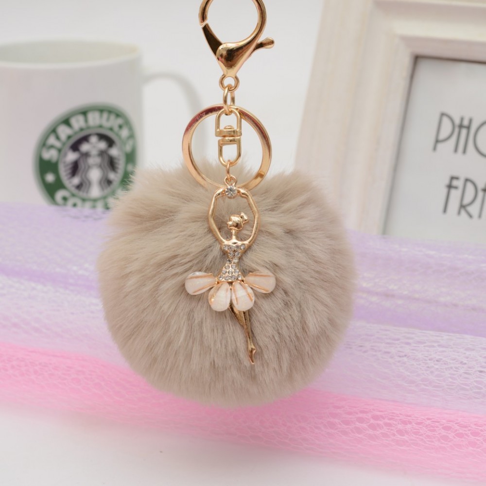 Gold Key Chain Pom Pom Key Rings Fake Rabbit Fur Ball KeyChain Pompom Angel Girl Fourrure Pompon Women Bag Charms Jewelry