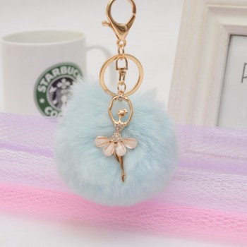 Gold Key Chain Pom Pom Key Rings Fake Rabbit Fur Ball KeyChain Pompom Angel Girl Fourrure Pompon Women Bag Charms Jewelry
