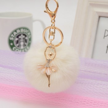 Gold Key Chain Pom Pom Key Rings Fake Rabbit Fur Ball KeyChain Pompom Angel Girl Fourrure Pompon Women Bag Charms Jewelry