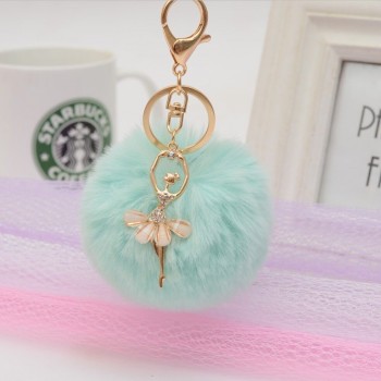 Gold Key Chain Pom Pom Key Rings Fake Rabbit Fur Ball KeyChain Pompom Angel Girl Fourrure Pompon Women Bag Charms Jewelry