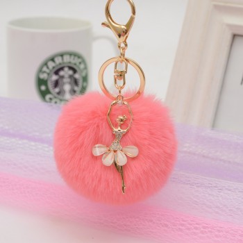 Gold Key Chain Pom Pom Key Rings Fake Rabbit Fur Ball KeyChain Pompom Angel Girl Fourrure Pompon Women Bag Charms Jewelry