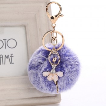 Gold Key Chain Pom Pom Key Rings Fake Rabbit Fur Ball KeyChain Pompom Angel Girl Fourrure Pompon Women Bag Charms Jewelry