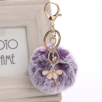 Gold Key Chain Pom Pom Key Rings Fake Rabbit Fur Ball KeyChain Pompom Angel Girl Fourrure Pompon Women Bag Charms Jewelry