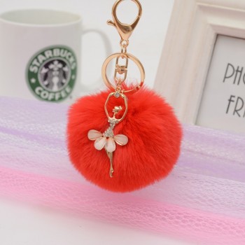 Gold Key Chain Pom Pom Key Rings Fake Rabbit Fur Ball KeyChain Pompom Angel Girl Fourrure Pompon Women Bag Charms Jewelry