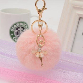 Gold Key Chain Pom Pom Key Rings Fake Rabbit Fur Ball KeyChain Pompom Angel Girl Fourrure Pompon Women Bag Charms Jewelry