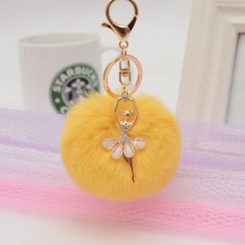 Gold Key Chain Pom Pom Key Rings Fake Rabbit Fur Ball KeyChain Pompom Angel Girl Fourrure Pompon Women Bag Charms Jewelry