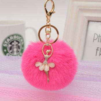 Gold Key Chain Pom Pom Key Rings Fake Rabbit Fur Ball KeyChain Pompom Angel Girl Fourrure Pompon Women Bag Charms Jewelry