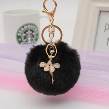 Gold Key Chain Pom Pom Key Rings Fake Rabbit Fur Ball KeyChain Pompom Angel Girl Fourrure Pompon Women Bag Charms Jewelry