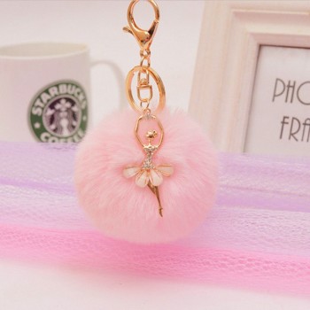 Gold Key Chain Pom Pom Key Rings Fake Rabbit Fur Ball KeyChain Pompom Angel Girl Fourrure Pompon Women Bag Charms Jewelry