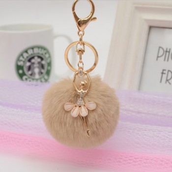 Gold Key Chain Pom Pom Key Rings Fake Rabbit Fur Ball KeyChain Pompom Angel Girl Fourrure Pompon Women Bag Charms Jewelry