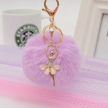 Gold Key Chain Pom Pom Key Rings Fake Rabbit Fur Ball KeyChain Pompom Angel Girl Fourrure Pompon Women Bag Charms Jewelry