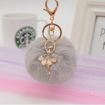 Gold Key Chain Pom Pom Key Rings Fake Rabbit Fur Ball KeyChain Pompom Angel Girl Fourrure Pompon Women Bag Charms Jewelry