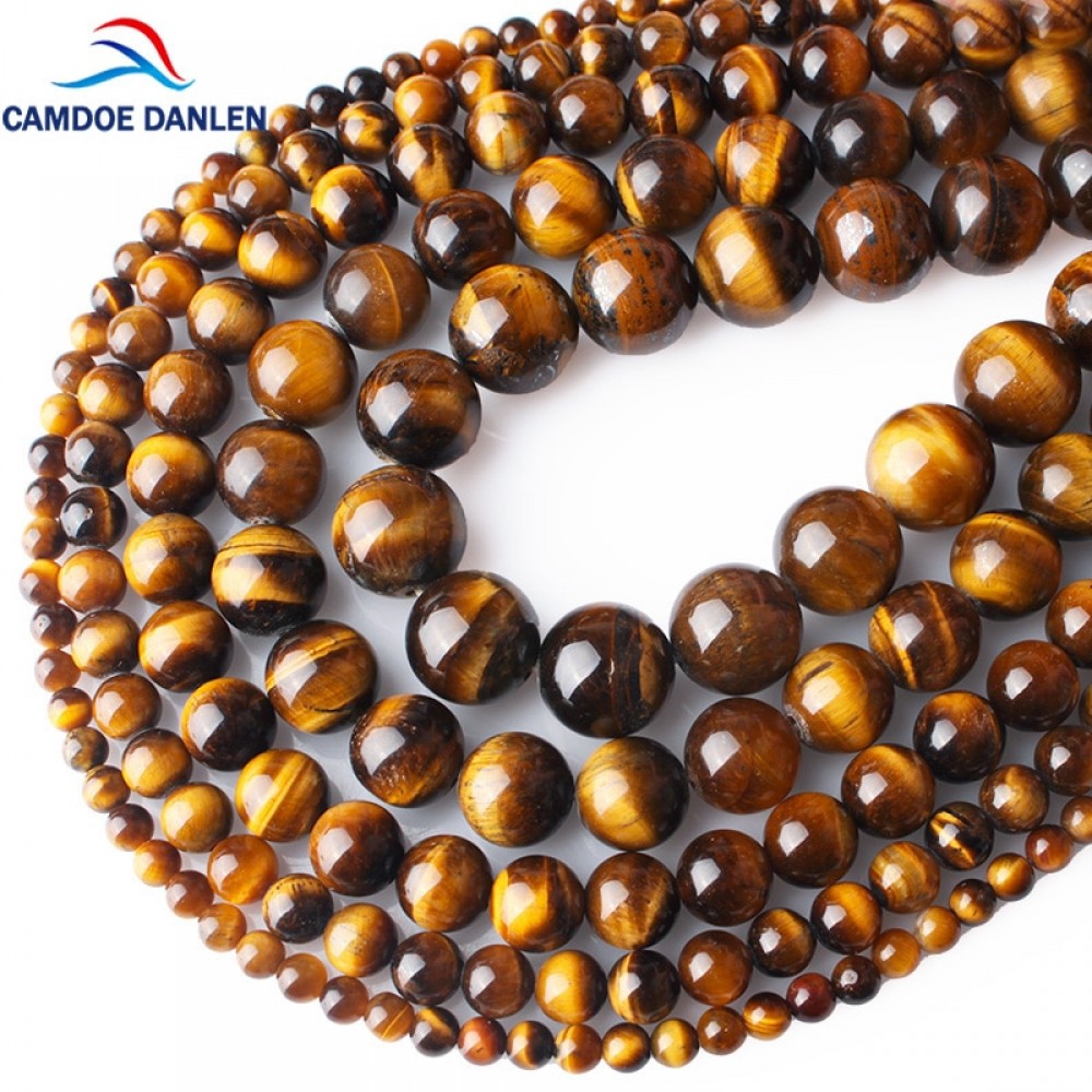 CAMDOE DANLEN Natural Gem Stone Yellow Tiger Eye Round Beads 6 8 10 12 14 16MM Fit Diy Charms  Beads Jewelry Making Accessories
