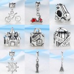 2018 Silver Beads Travel Eiffel Tower Big Ben Suitcase Pendant Charm Fit Pandora Women Diy Bracelets Bangles Necklace Jewelry